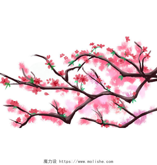 粉色水墨中国风梅花花朵PNG素材